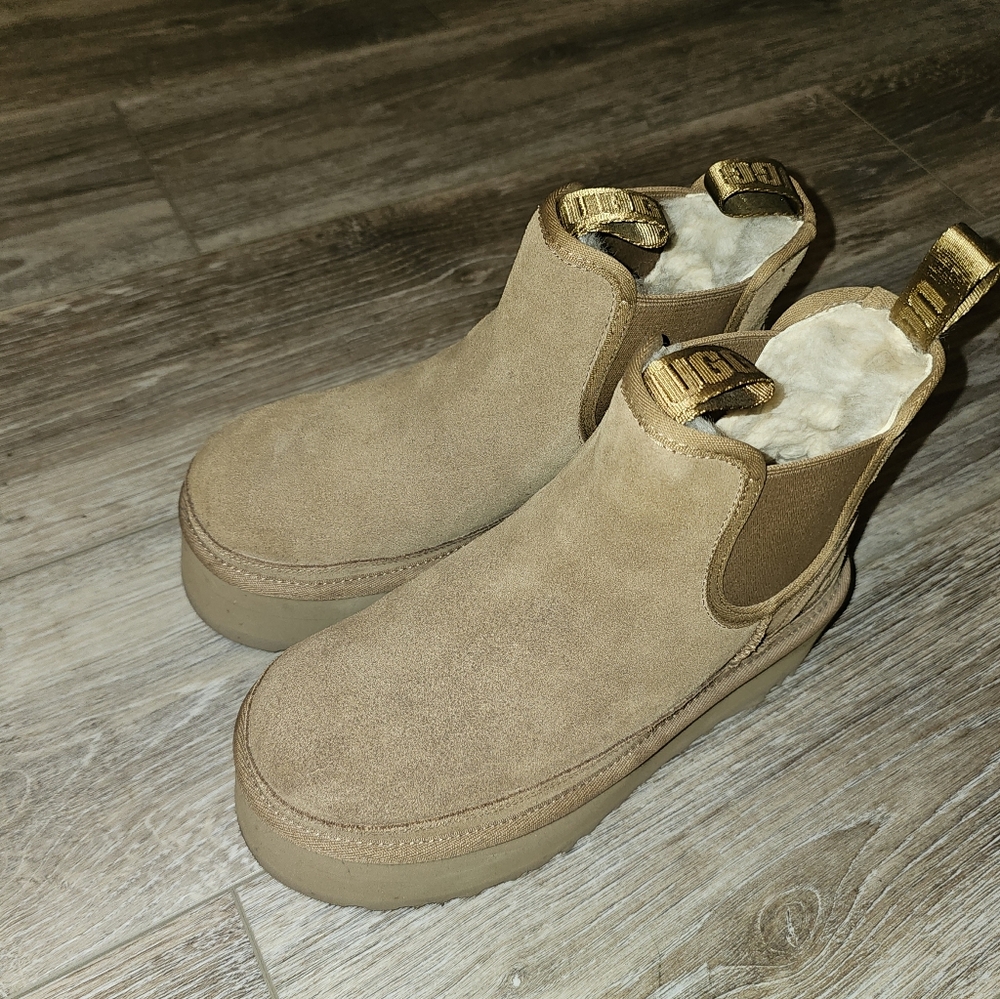 UGG Platform Chestnut Suede Ankle Boots